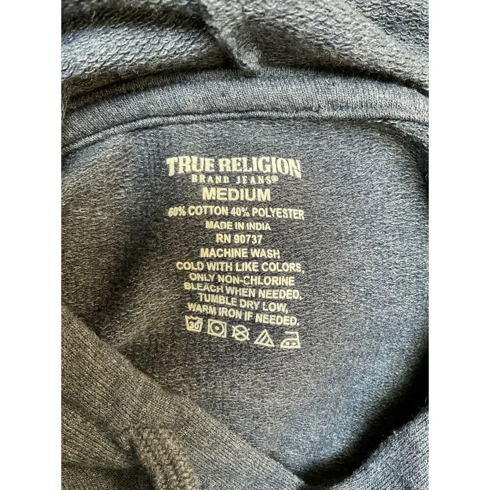 True Religion Youth Boys Medium Navy Blue Gold Buddha Graphic Hoodie Sweatshirt